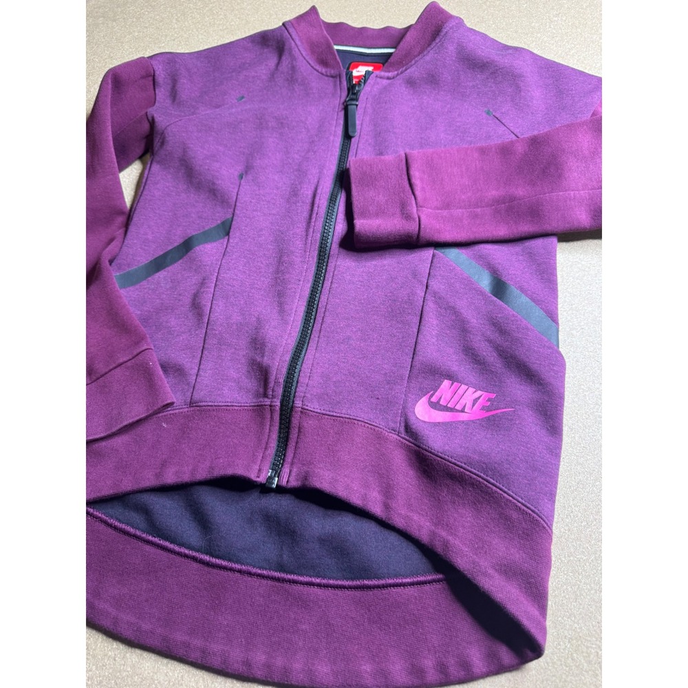 Nike Tech Fleece Bomber Jacket Girls Small Purple Full Zip High Low Hem 3002